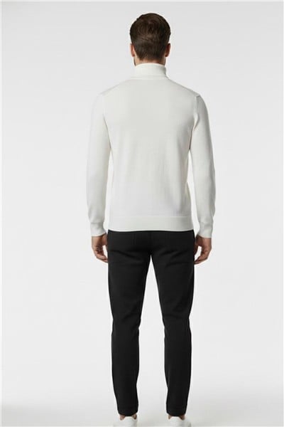 Ekru Regular Fit Pamuklu Yarım Balıkçı Yaka Erkek Triko Kazak