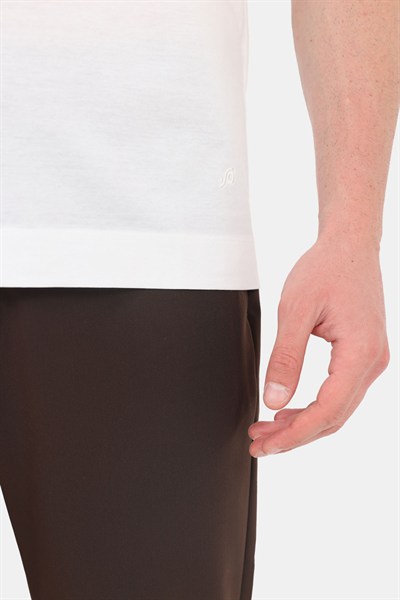 Ekru %100 Pamuk Regular Fit Bisiklet Yaka Basic T-shirt