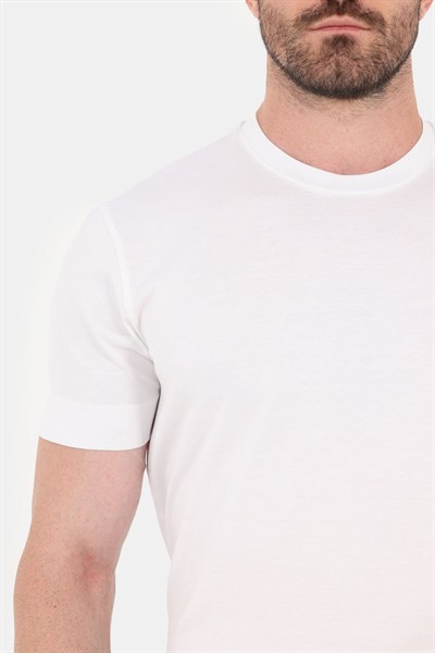 Ekru %100 Pamuk Regular Fit Bisiklet Yaka Basic T-shirt