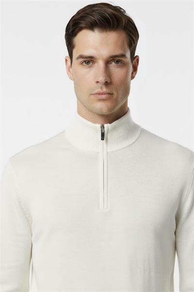 Ekru Regular Fit Pamuklu Fermuarlı Yarım Balıkçı Yaka Erkek Triko Kazak