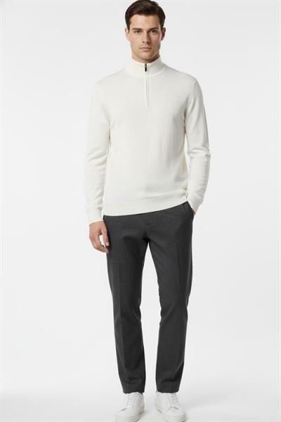 Ekru Regular Fit Pamuklu Fermuarlı Yarım Balıkçı Yaka Erkek Triko Kazak