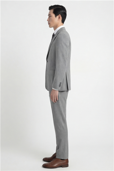 Erkek Açık Gri Dar Kesim Slim Fit Viskon Mono Yaka Çift Yırtmaç Tam Astarlı 6 Drop Takım Elbise