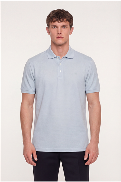 Erkek Açık Gri Dar Kesim Slim Fit %100 Pamuk Dokuma Düğmeli Polo Yaka Tişört