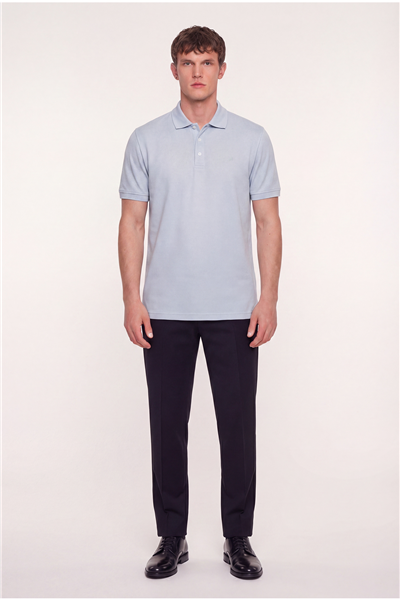 Erkek Açık Gri Dar Kesim Slim Fit %100 Pamuk Dokuma Düğmeli Polo Yaka Tişört