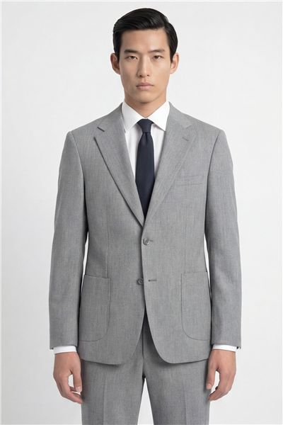 Erkek Açık Gri Dar Kesim Slim Fit Viskon Mono Yaka Çift Yırtmaç Tam Astarlı 6 Drop Takım Elbise