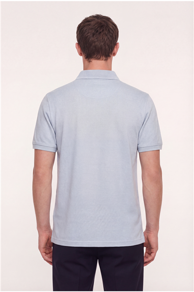 Erkek Açık Gri Dar Kesim Slim Fit %100 Pamuk Dokuma Düğmeli Polo Yaka Tişört