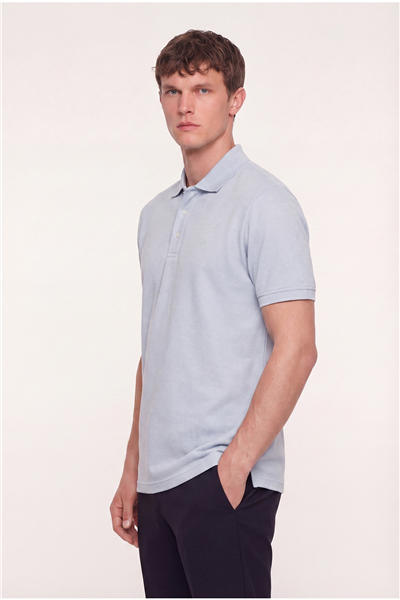 Erkek Açık Gri Dar Kesim Slim Fit %100 Pamuk Dokuma Düğmeli Polo Yaka Tişört