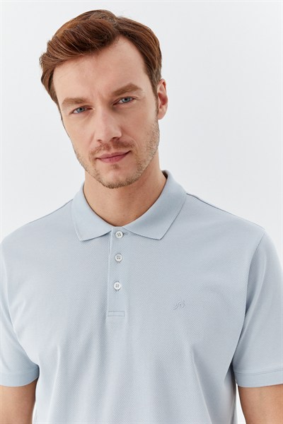 Açık Gri %100 Pamuk Dokuma Slim Fit Polo Yaka T-shirt