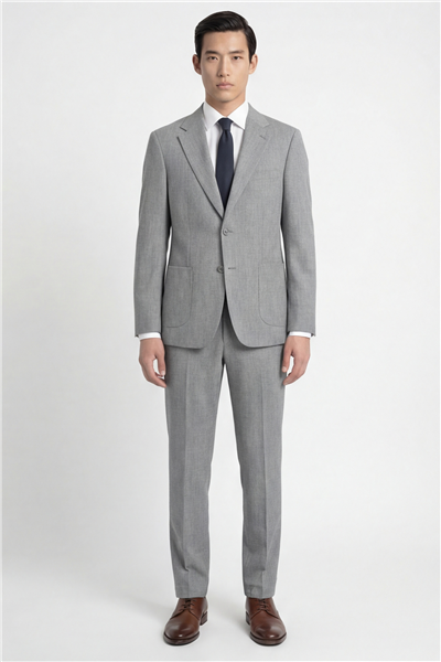 Erkek Açık Gri Dar Kesim Slim Fit Viskon Mono Yaka Çift Yırtmaç Tam Astarlı 6 Drop Takım Elbise