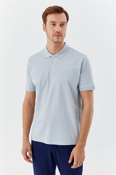 Açık Gri %100 Pamuk Dokuma Slim Fit Polo Yaka T-shirt