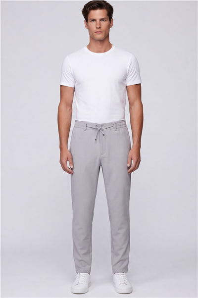 Erkek Açık Gri Regular Fit Standart Boy Dokuma Armürlü Pantolon