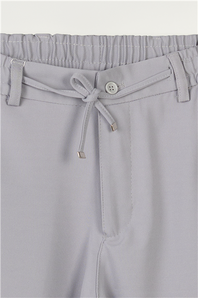 Erkek Açık Gri Regular Fit Standart Boy Dokuma Armürlü Pantolon