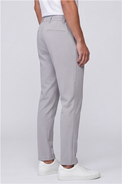 Erkek Açık Gri Regular Fit Standart Boy Dokuma Armürlü Pantolon