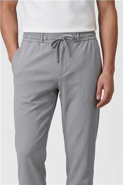 Erkek Açık Gri Regular Fit Standart Boy Dokuma Armürlü Jogger Pantolon