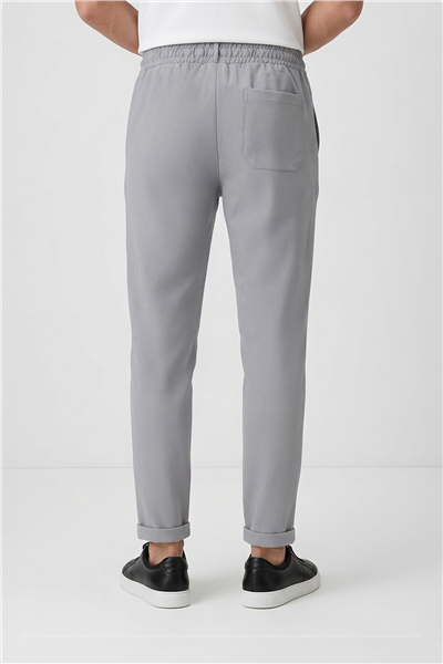 Erkek Açık Gri Regular Fit Standart Boy Dokuma Armürlü Jogger Pantolon