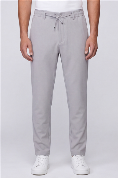 Erkek Açık Gri Regular Fit Standart Boy Dokuma Armürlü Pantolon