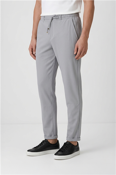 Erkek Açık Gri Regular Fit Standart Boy Dokuma Armürlü Jogger Pantolon