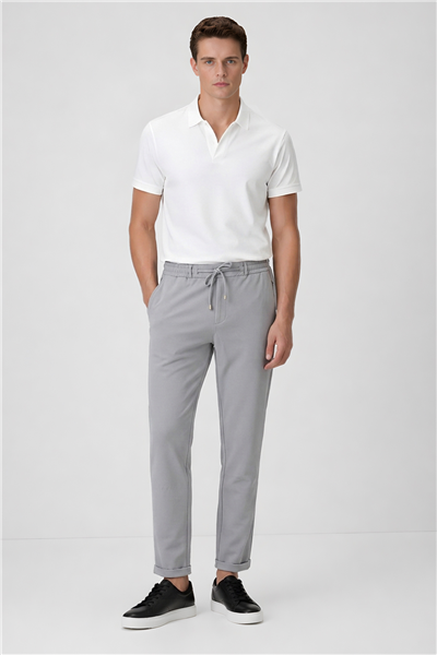 Erkek Açık Gri Regular Fit Standart Boy Dokuma Armürlü Jogger Pantolon