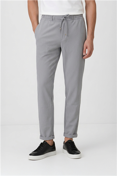 Erkek Açık Gri Regular Fit Standart Boy Dokuma Armürlü Jogger Pantolon