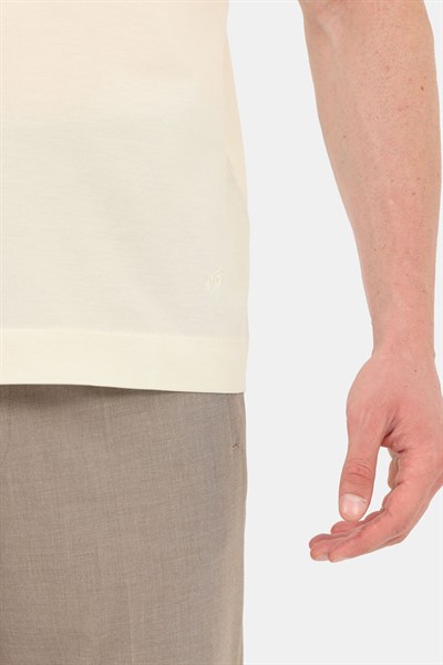 Erkek Açık Krem Normal Kesim Regular Fit %100 Pamuk Dokuma Bisiklet Yaka Basic T-Shirt