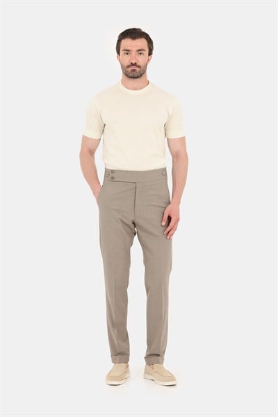 Erkek Açık Krem Normal Kesim Regular Fit %100 Pamuk Dokuma Bisiklet Yaka Basic T-Shirt