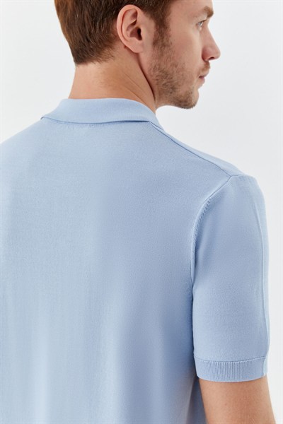 Açık Mavi Reglan Polo Yaka Triko Gömlek