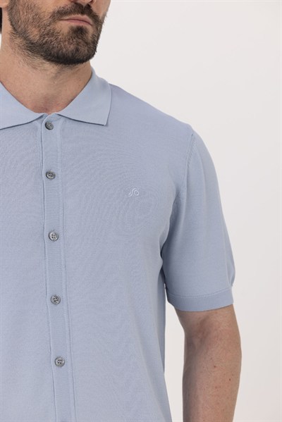 Açık Mavi Reglan Polo Yaka Triko Gömlek