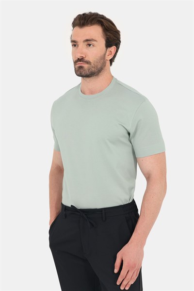 Erkek Açık Yeşil Normal Kesim Regular Fit %100 Pamuk Dokuma Bisiklet Yaka Basic T-Shirt
