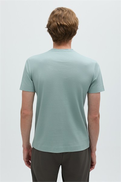 Erkek Açık Yeşil Normal Kesim Regular Fit %100 Pamuk Dokuma Bisiklet Yaka Basic T-Shirt