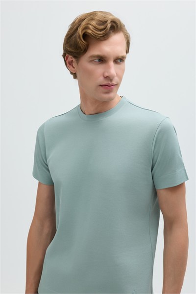 Erkek Açık Yeşil Normal Kesim Regular Fit %100 Pamuk Dokuma Bisiklet Yaka Basic T-Shirt