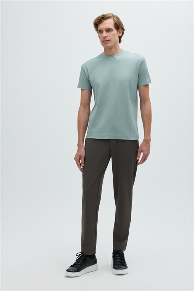 Erkek Açık Yeşil Normal Kesim Regular Fit %100 Pamuk Dokuma Bisiklet Yaka Basic T-Shirt