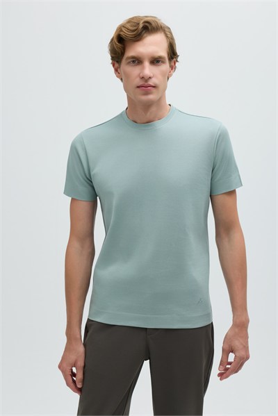 Erkek Açık Yeşil Normal Kesim Regular Fit %100 Pamuk Dokuma Bisiklet Yaka Basic T-Shirt