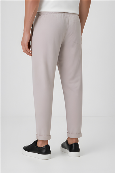 Erkek Bej Regular Fit Standart Boy Dokuma Armürlü Jogger Pantolon