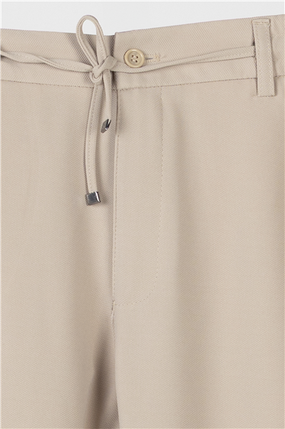 Erkek Bej Normal Kesim Regular Fit Pamuklu Armürlü Bel Lastikli Jogger Pantolon