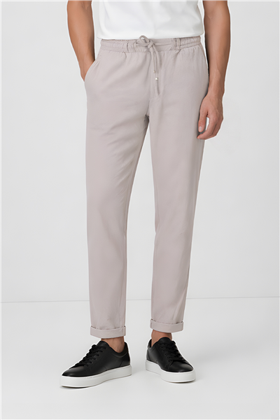 Erkek Bej Regular Fit Standart Boy Dokuma Armürlü Jogger Pantolon