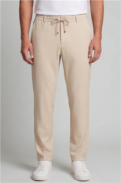 Erkek Bej Normal Kesim Regular Fit Pamuklu Armürlü Bel Lastikli Jogger Pantolon