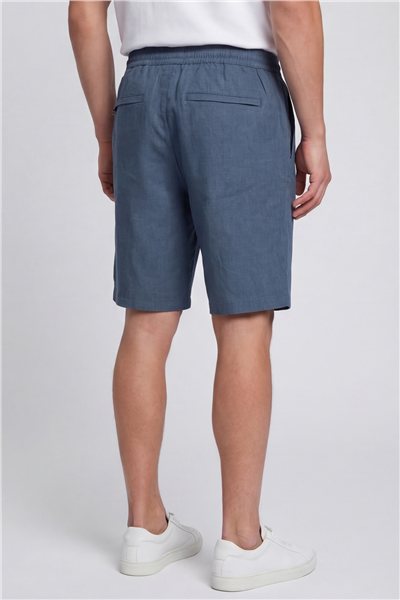 Erkek Lacivert Normal Kesim Regular Fit %100 Keten Lastikli Bel Bermuda Şort