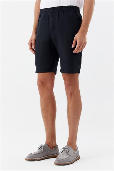 Erkek Siyah Normal Kesim Regular Fit %100 Keten Lastikli Bel Bermuda Şort