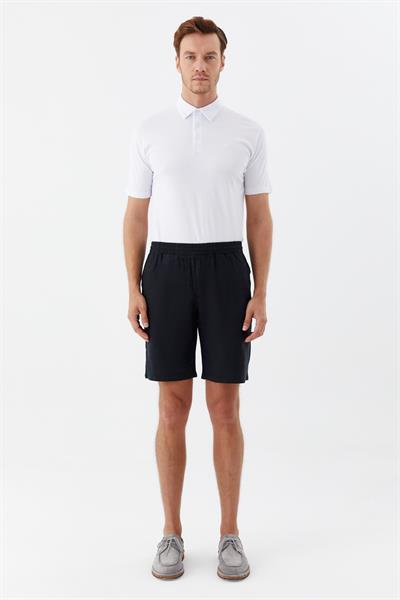 Erkek Siyah Normal Kesim Regular Fit %100 Keten Lastikli Bel Bermuda Şort
