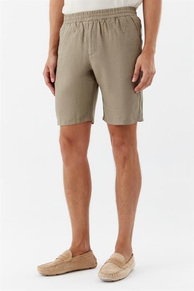 Erkek Taş Normal Kesim Regular Fit %100 Keten Lastikli Bel Bermuda Şort