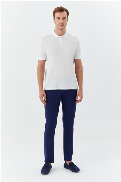 Erkek Beyaz Dar Kesim Slim Fit %100 Pamuk Dokuma Düğmeli Polo Yaka T-Shirt