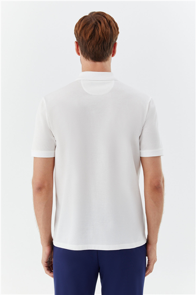 Erkek Beyaz Dar Kesim Slim Fit %100 Pamuk Dokuma Düğmeli Polo Yaka T-Shirt