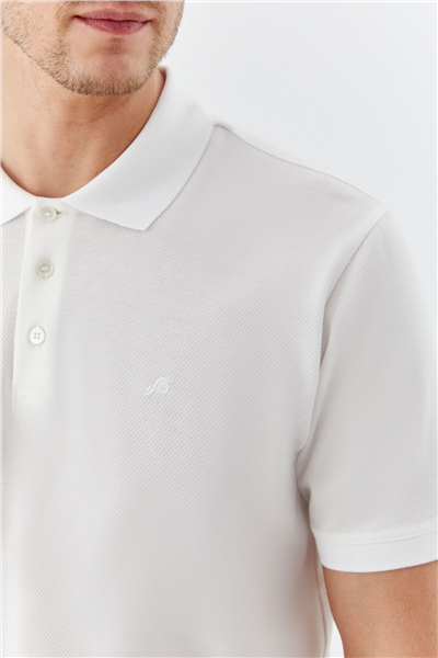 Erkek Beyaz Dar Kesim Slim Fit %100 Pamuk Dokuma Düğmeli Polo Yaka T-Shirt