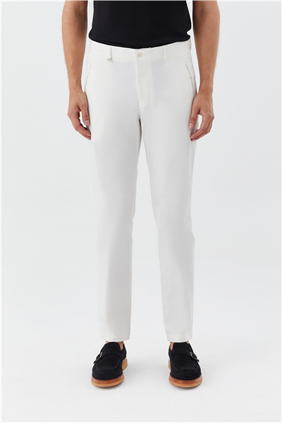 Erkek Beyaz Normal Kesim Regular Fit Dokuma Yan Cep Normal Bel Klasik Pantolon