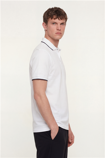 Erkek Beyaz Normal Kesim Regular Fit %100 Pamuk Düğmeli Polo Yaka Tişört