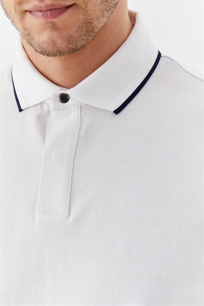 Erkek Beyaz Normal Kesim Regular Fit %100 Pamuk Düğmeli Polo Yaka Tişört
