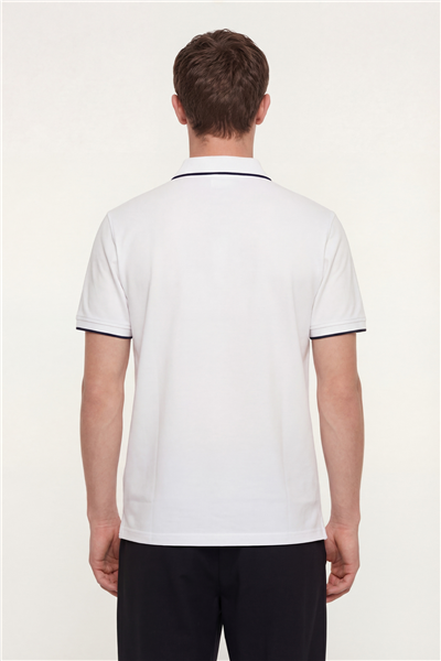 Erkek Beyaz Normal Kesim Regular Fit %100 Pamuk Düğmeli Polo Yaka Tişört