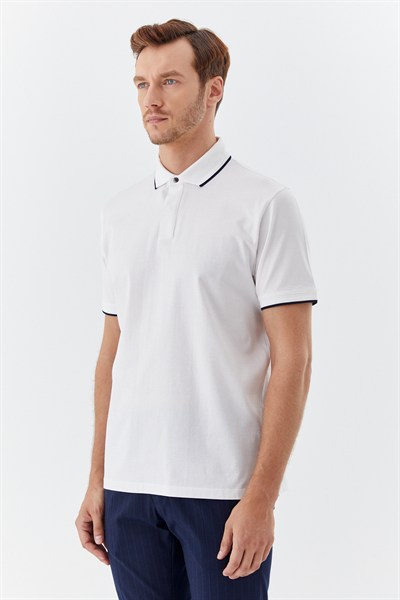 Erkek Beyaz Normal Kesim Regular Fit %100 Pamuk Düğmeli Polo Yaka Tişört