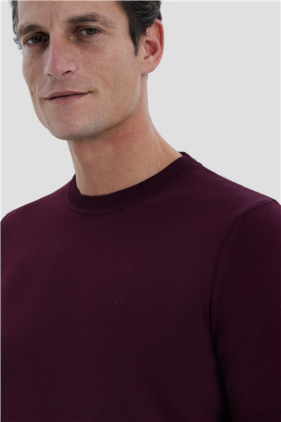 Erkek Bordo Dar Kesim Slim Fit Viskon Triko Bisiklet Yaka Tişört
