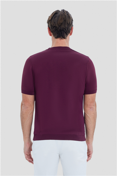 Erkek Bordo Dar Kesim Slim Fit Viskon Triko Bisiklet Yaka Tişört